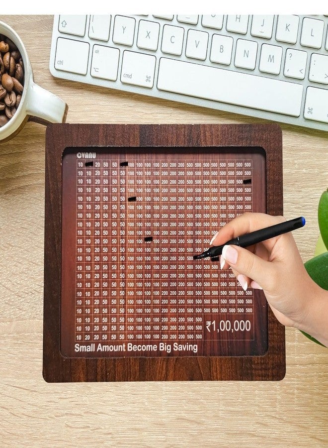 CVANU Wooden Mini Piggy Bank with Printed Money Saving Tracker Number Paste on Box for Kids| Donation Use| Money Saver (Brown)_522 - Image 5